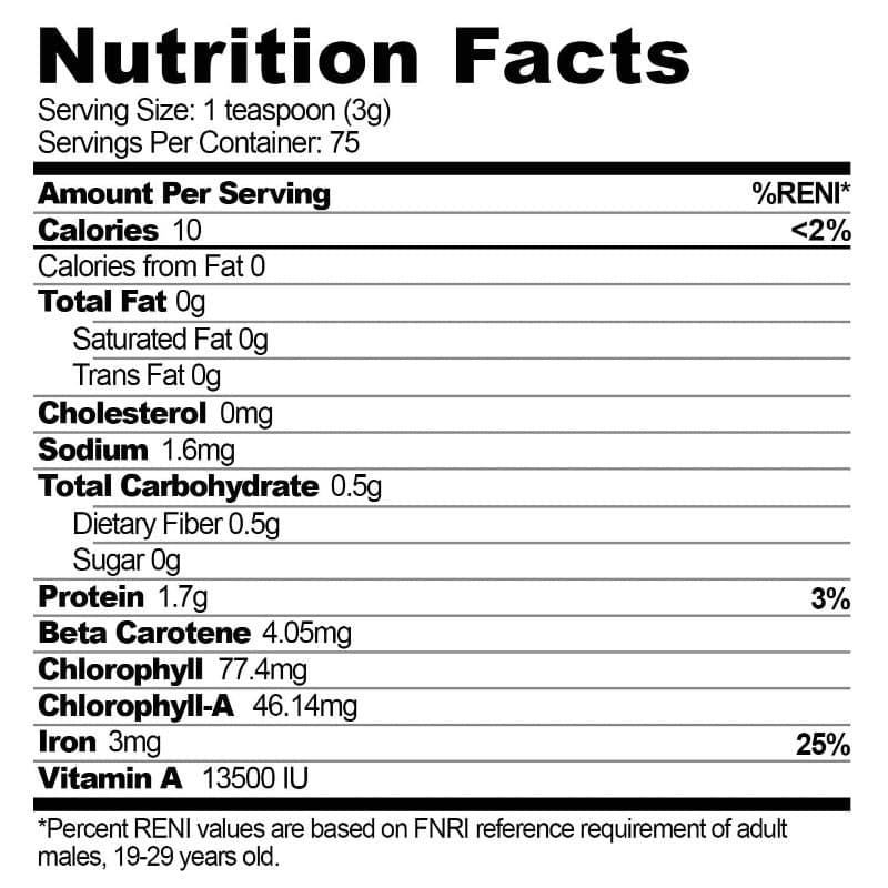 Organic Chlorella Philippines Nutrition Facts